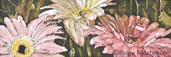 Soft Pinks ©Paige Mortensen Watercolour Batik 24 x 8" SOLD